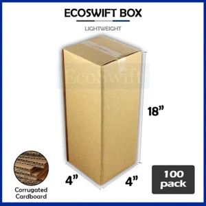 100 4x4x18 EcoSwift Cardboard Packing Tall Long Shipping Corrugated Box Cartons - Picture 1 of 6