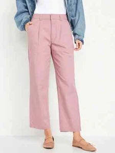 Old Navy High Rise Boyfriend Chino Ankle Pants Womens 2 Tall Rose Adj Waist NEW - Picture 1 of 7
