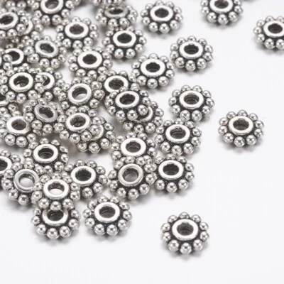 200Pcs Antique Silver Gear Tibetan Style Flower Alloy Spacer Beads Finding 6.5mm - Image 1 of 2