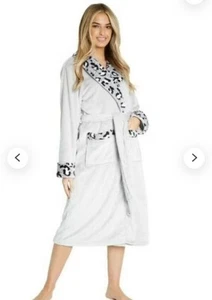 Womens dressing gown UK 8-10 Ladies grey leopard print collar CityComfort - Picture 1 of 4