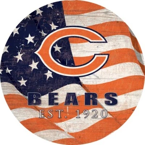 Chicago Bears 12” Team Flag Circle Wood Sign - Picture 1 of 1