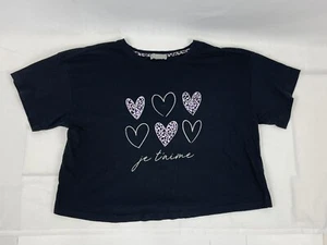New Look Ladies Black Cropped Shirt Top Tee Size M je t'aime I Love You Cotton - Picture 1 of 10