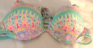 Victoria's Secret Bikini Top 34B/XS/S Padded Cups & Underwire Aqua Pink Green - Picture 1 of 9