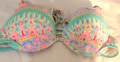 Top de bikini Victoria's Secret 34B/XS/S copas acolchadas y aros rosa aguamarina verde Foto 1 de 4