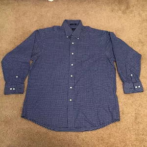 Camicia Oxford Chaps uomo con bottoni manica lunga blu bianca a quadri taglia large - Foto 1 di 7