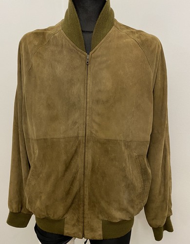 VTG Mens BURBERRYS KHAKI Bomber Jacket Suede Leather Sz:54 XL