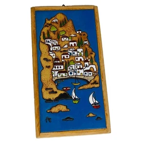 20th Century Greece Greek Art Wall Décor Tile Terracotta Angelo Tsakirakis Vtg - Picture 1 of 7