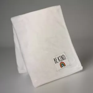 Rae Dunn Soft Plush Baby Blanket White W/Words Be Kind (30 In x 40 In) - Picture 1 of 6