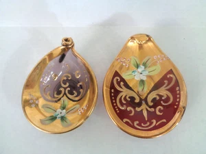 Bohemia RARE (2) CRYSTAL AMETHYST & RUBY RED SPOON HOLDERS w/ Sculptured Flowers - Picture 1 of 9