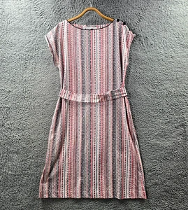 Vintage Jenny Price Womens Shift Dress Size 12 Pink White Grey Short Sleeve Belt - Picture 1 of 12