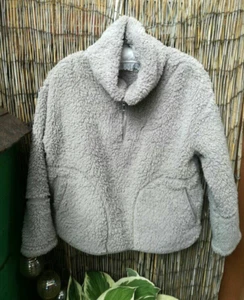 NEXT DOWNTIME GREY SOFT TEDDY FLEECE 1/4 ZIP LOUNGEWEAR TOP SIZE M PETITE - Picture 1 of 15