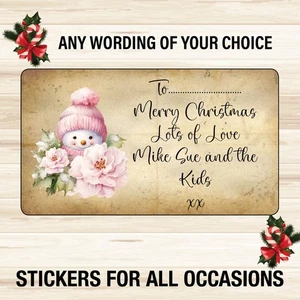 48 Personalised  Vintage Christmas Gift Tag  Kraft Effect Sticker Label 1119g - Picture 1 of 4