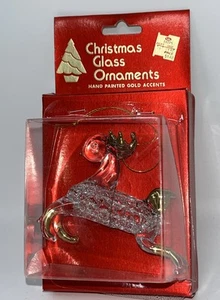 Vintage Hand Made Spun Glass Clear Reindeer With Gold Christmas Ornament 3” - Picture 1 of 9
