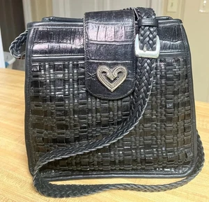 Vintage Brighton schwarz geflochtenes Leder Umhängetasche Schulterriemen Handtasche Handtasche - Bild 1 von 13