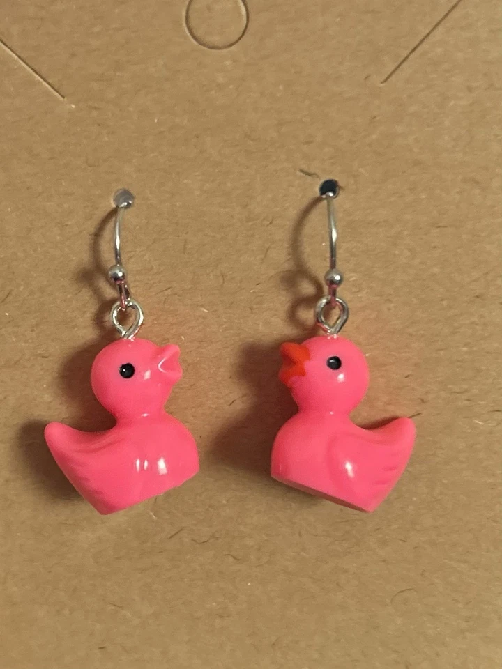 Very Cute Rubber Duck Earrings- Coral- .50” High - Image 1 of 1