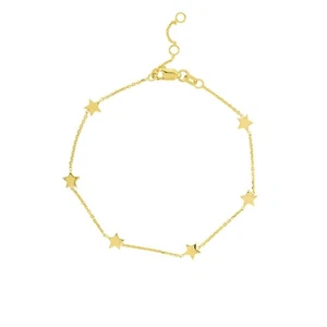 Six Star Stations Adjustable Bracelet Real 14K Yellow Gold Up to 7.25" - Picture 1 of 2