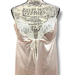 Vintage Federick’s of Hollywood Gr. L2 rosa Spitzenbesatz Babydoll langes Nachthemd - Bild 1 von 7