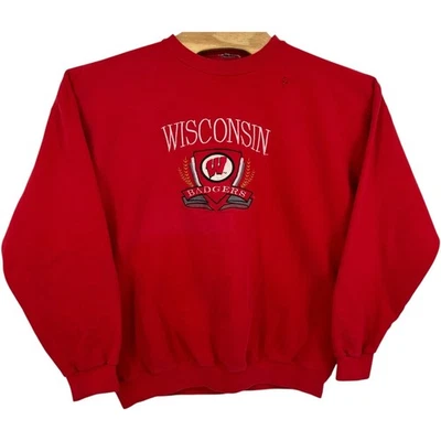 Vintage 90s Mens Red Midwest Embroidery UW Madison Wisconsin Badgers Crewneck XL — 第 1/4 张图片