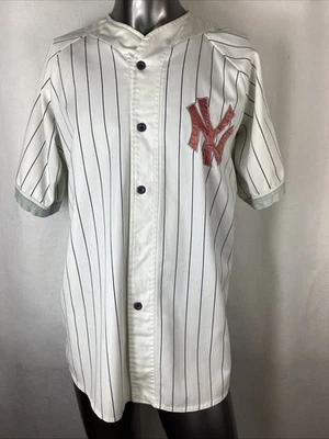 VTG Starter New York Yankees Script Baseball Jersey Pinstripe XL Missing Button - Image 1 of 4