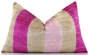 Luxus Seide Samt gestreift Dekokissen 16x24 - Rosa & Beige Handarbeit - Bild 1 von 8