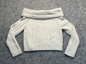 Wild Fable Off The Shoulder Sweater Top Woman’s Medium Light Gray Rib Knit Chic - Picture 1 of 7