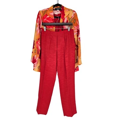 Russell Kemp NY 女式 8 码裤子套装西装外套裤子衬衫亮花 — 第 1/4 张图片