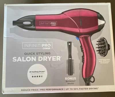 InfinitiPRO by Conair Quick Styling Salon Hair Dryer 3-Heat & 2-Speed Magenta - Image 1 of 2