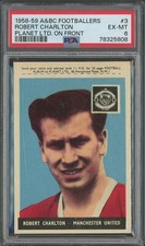 1958-59 A&BC Footballers #3 Robert Charlton RC Rookie Planet Ltd. On Front PSA 6