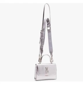 STEVE MADDEN Blattuca logo metallic top handle crossbody bag -Silver (Used) - Picture 1 of 14