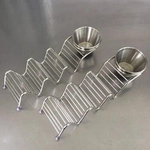 💥2 Edelstahl Taco Schale Halter Ständer Tablett Rack Mexikanisches Essen mit Salsa Dip Tasse💥 - Bild 1 von 3