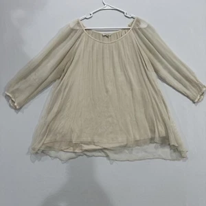 Bellambia Women's Large Silk Lined Chiffon  3/4 Sleeve Ivory Sheer Top EUC - Picture 1 of 5