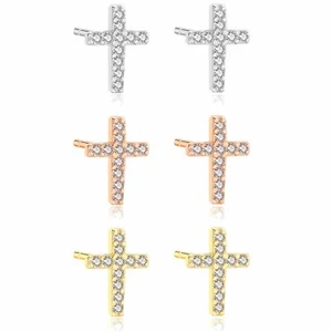 Pendientes de plata esterlina 925 completos CZ religión con tachuelas cruzadas para mujer joyería - Imagen 1 de 9