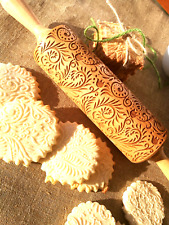 Engraved Wooden Rolling Pin Tulip Embossed  Dough Rolling  Carved Mold Paistry