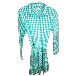 Vineyard Vines Girls Gingham Aqua White Button Up Shirt Dress Sz 14 - Picture 1 of 3