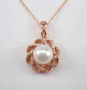 Natural Pearl 2.20Ct Round Cut Flower Pendant 14k Rose Gold Plated 18" Chain - Picture 1 of 7