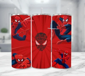 Spider-man Stainless Steel Red & Blue Tumbler/Metal Straw 20 Oz- 4 Corners 80's - Picture 1 of 4
