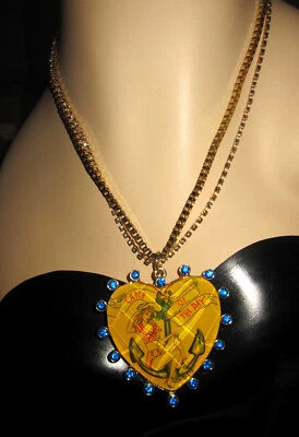 BETSEY JOHNSON LARGE HEART WITH BLING PINUP GIRL NECKLACE - Image 1 of 4