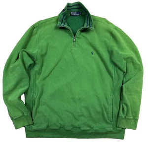 Vintage Polo Ralph Lauren Jacket Faded Bright Green Fleece 1/4 Zip Pullover Sz L - Picture 1 of 8