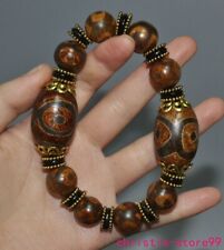 old Tibet natural Agate Carved dzi Buddha beads exorcism bracelet statue
