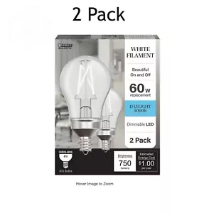 2 Feit Candelabra E12 LED Light Bulbs Dimmable White A1560C950CAWFILHDRP2 - Picture 1 of 1