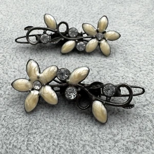 Goody Stay Tight White Cream Floral Barrettes Hair Clips Clear Rhinestones - Picture 1 of 9