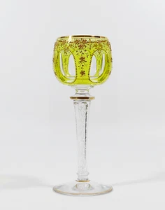 Copa de vino romana verde claro estilo Art Nouveau filigrana de aire Josephinenhütte Gerlach 1897 - Imagen 1 de 11