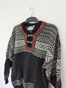 Norlender Jumper Mens L Fair Isle Wool Nordic Sweater Chunky Knit Clasp Preppy - Picture 1 of 10