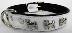 MOPS HUNDEHALSBAND - Halsband, Halsumfang 31-41cm/30mm, LEDER+Weiss (783) - Picture 1 of 8