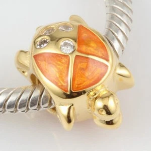 18K GOLD OVER 925 STERLING SILVER TURTLE CHARM BEAD CZ EUROPEAN BRACELET S0764 - Bild 1 von 3