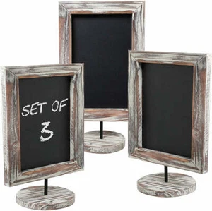 Set of 3 Rectangular Torched Wood Frame Tabletop Chalkboard Sign w/ Round Base - Picture 1 of 5