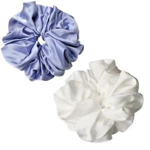2 Pack Oversized Satin Scrunchies Big Silk Ponytail Holders Blue & White - Picture 1 of 1