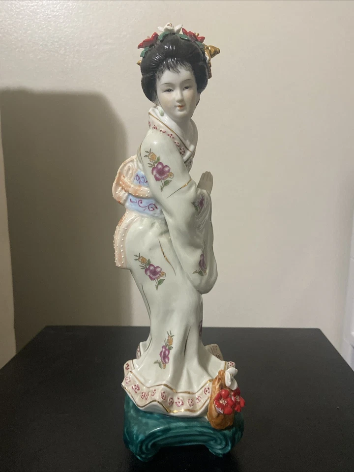 "Estatuilla de colección geisha estatuas japonesa pintada a mano porcelana dorada 12""" Foto 1 de 4