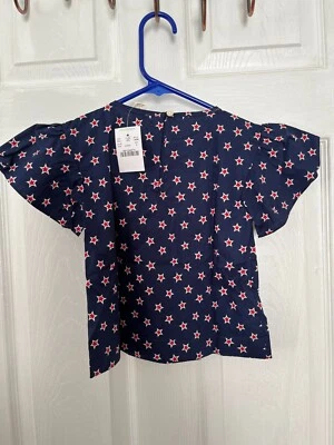 CrewCuts Girls Shirt Short Sleeve Top Blue with Red/White Stars Size 3 NWT - Image 1 of 2