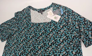 NWT Ulla Popken Classic Floral Square Neck Slightly Flared Tee Sz 16/18 Oeko-Tex - Picture 1 of 12